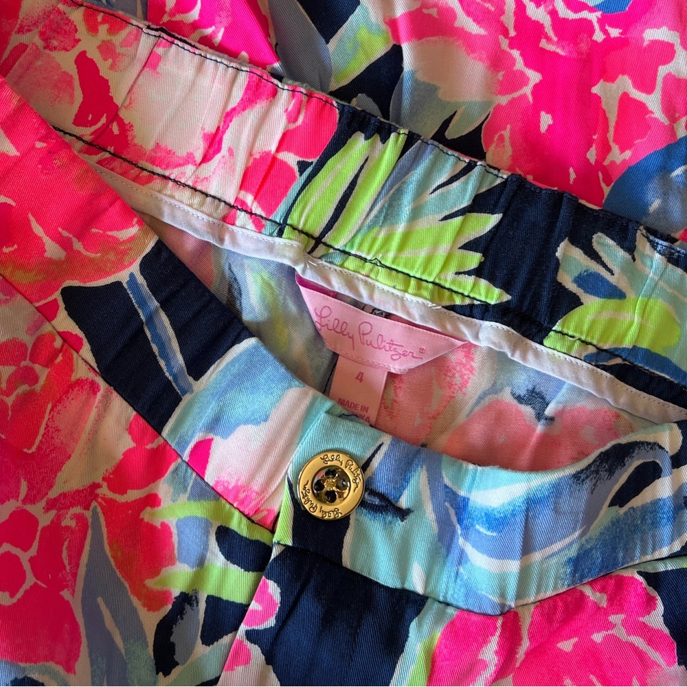 Lilly Pulitzer Neon Pink Navy Green Floral Pamts